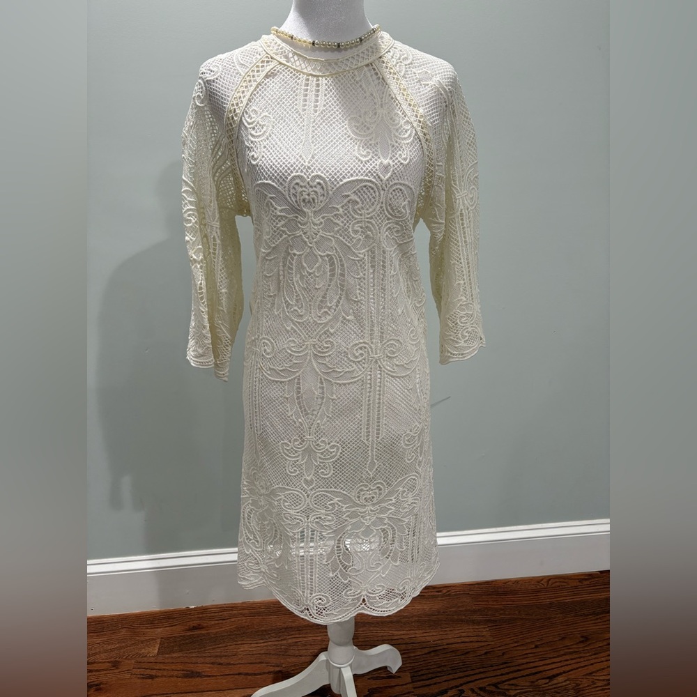 Eli + Ali Elegant Ivory Lace Midi Dress